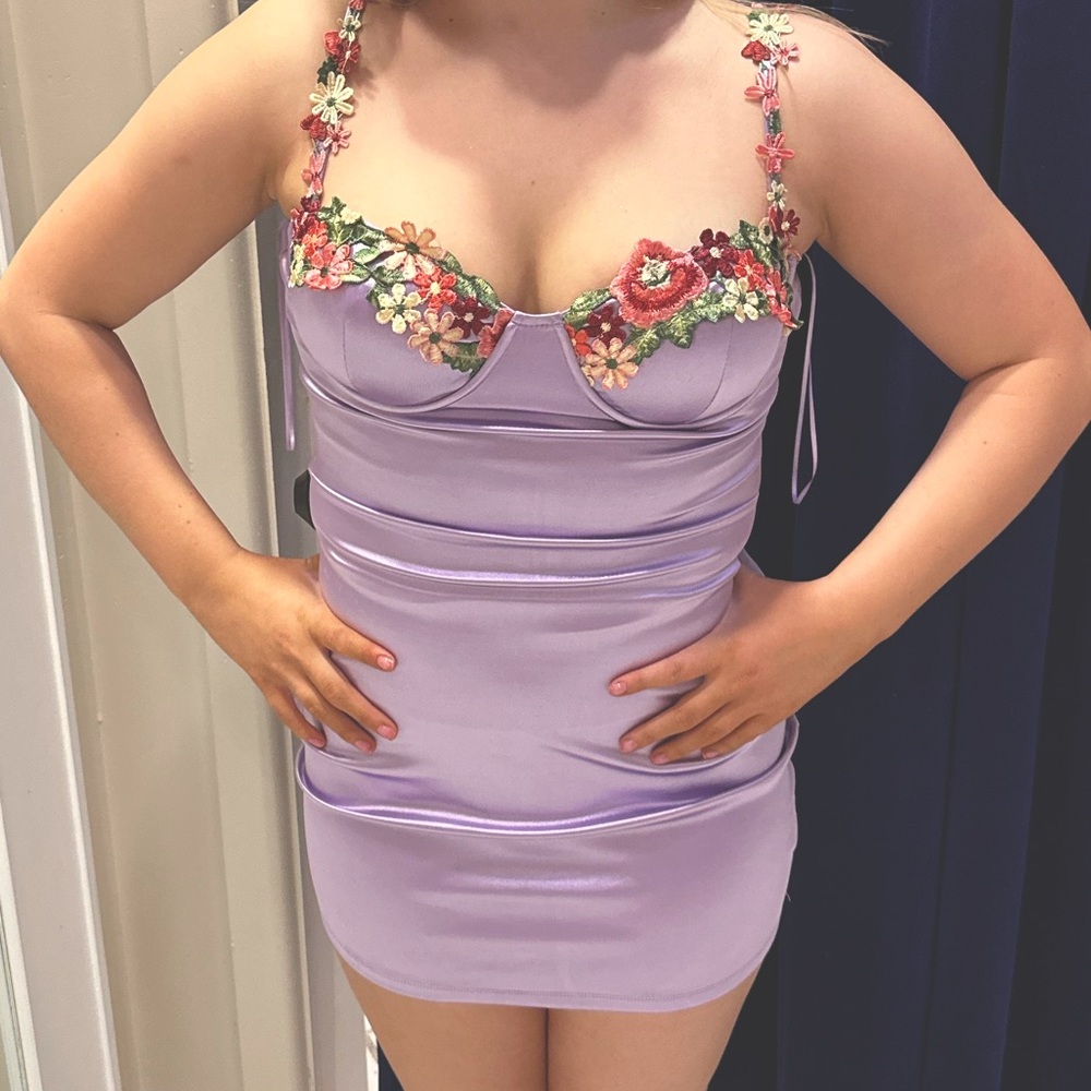 Lilac dress with flower trim